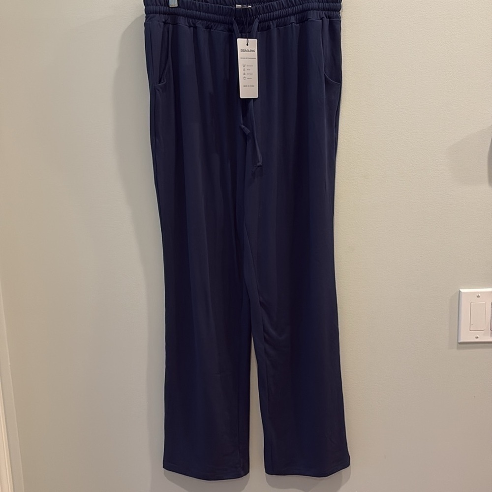 NEW -DIBAOLONG Womens Yoga Pants Wide Leg - Size XL.  Navy Blue - Picture 2 of 11